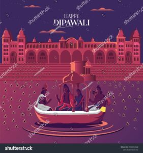 stock vector ram sita lakshman returning to ayodhya diwali vector 2058954128