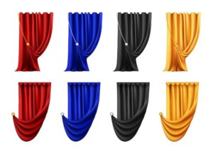 realistic set isolated curtain images red blue black gold colors blank background vector illustration 1284 82627